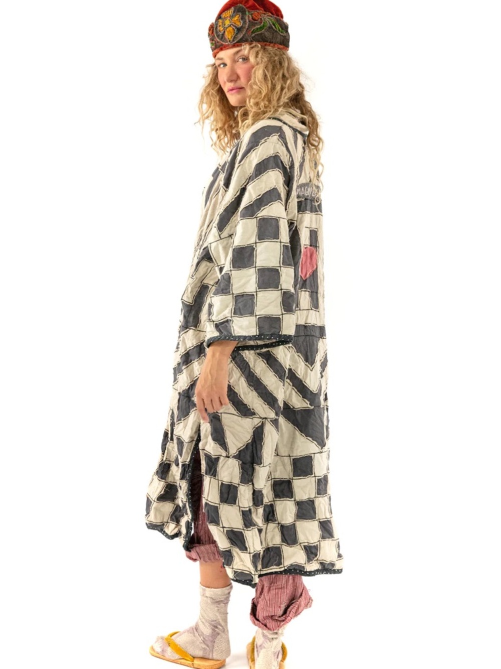 Magnolia Pearl Black and Cream Checkerboard Patch Cape with Pink Heart